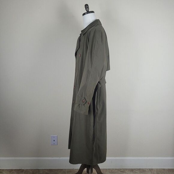 Vintage Perusal Coat Mens 44 Long Green Trench Double Breasted Belted Classic - Picture 8 of 10